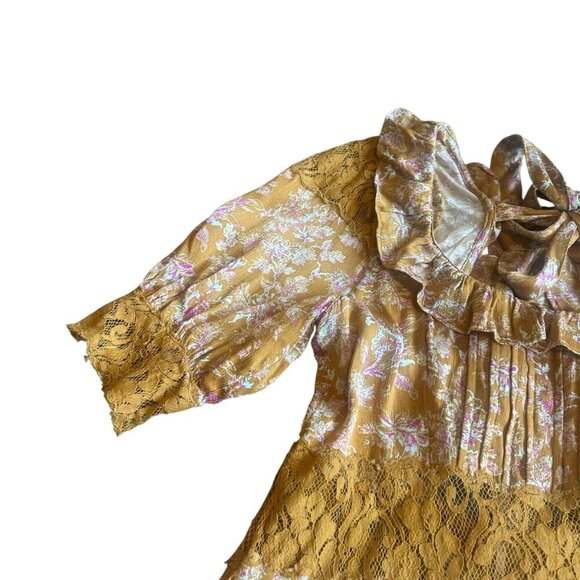 Free People Lucie Mini Dress Golden Coin Combo Floral Print Lace Size 8 Women's - Picture 5 of 15